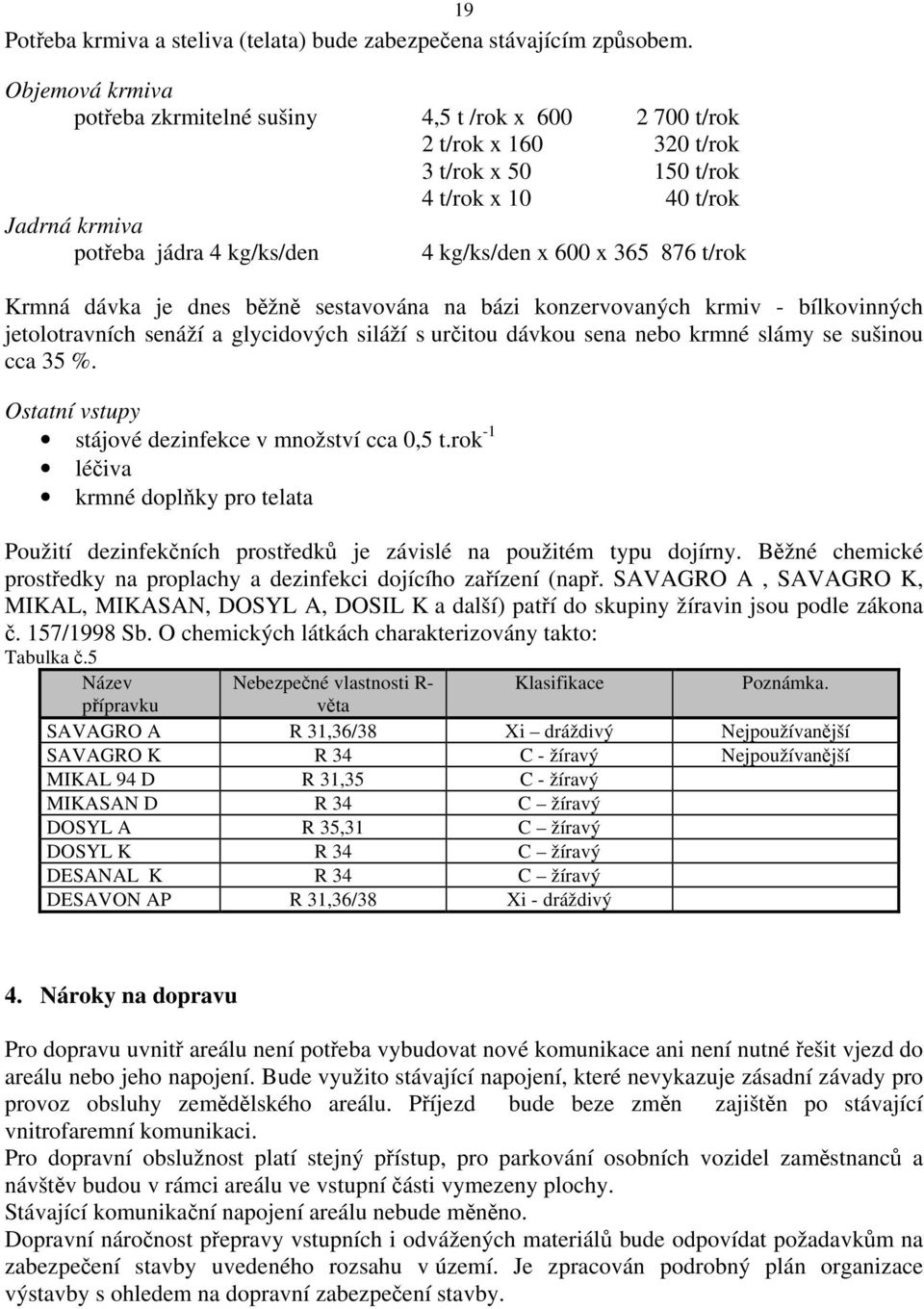 365 876 t/rok Krmná dávka je dnes běžně sestavována na bázi konzervovaných krmiv - bílkovinných jetolotravních senáží a glycidových siláží s určitou dávkou sena nebo krmné slámy se sušinou cca 35 %.