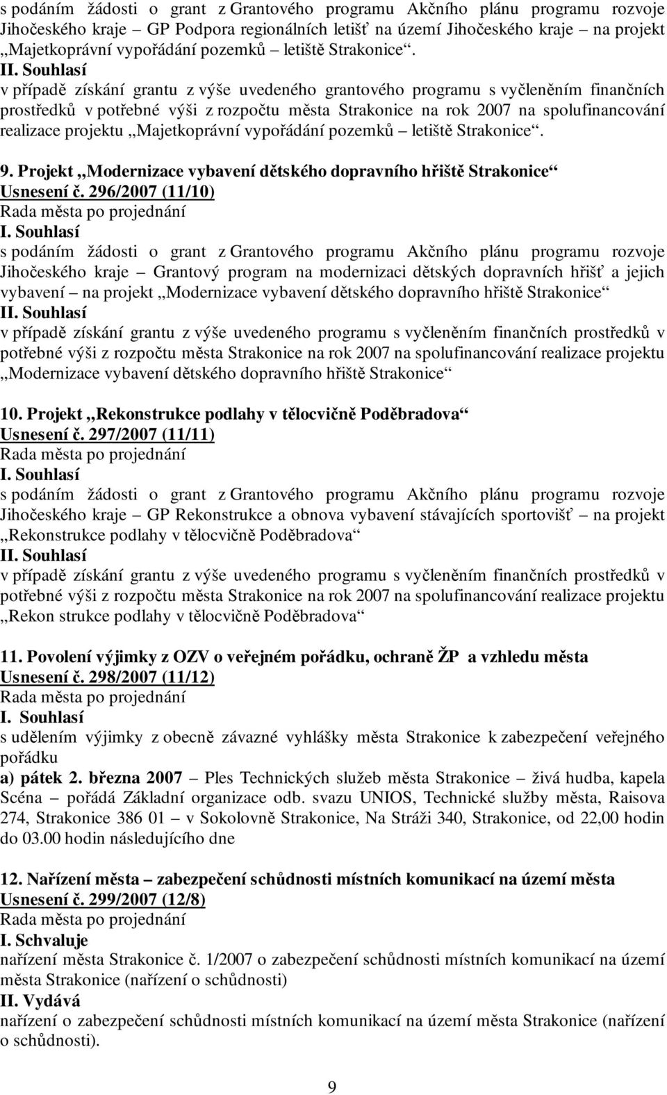 Majetkoprávní vypořádání pozemků letiště Strakonice. 9. Projekt Modernizace vybavení dětského dopravního hřiště Strakonice Usnesení č.