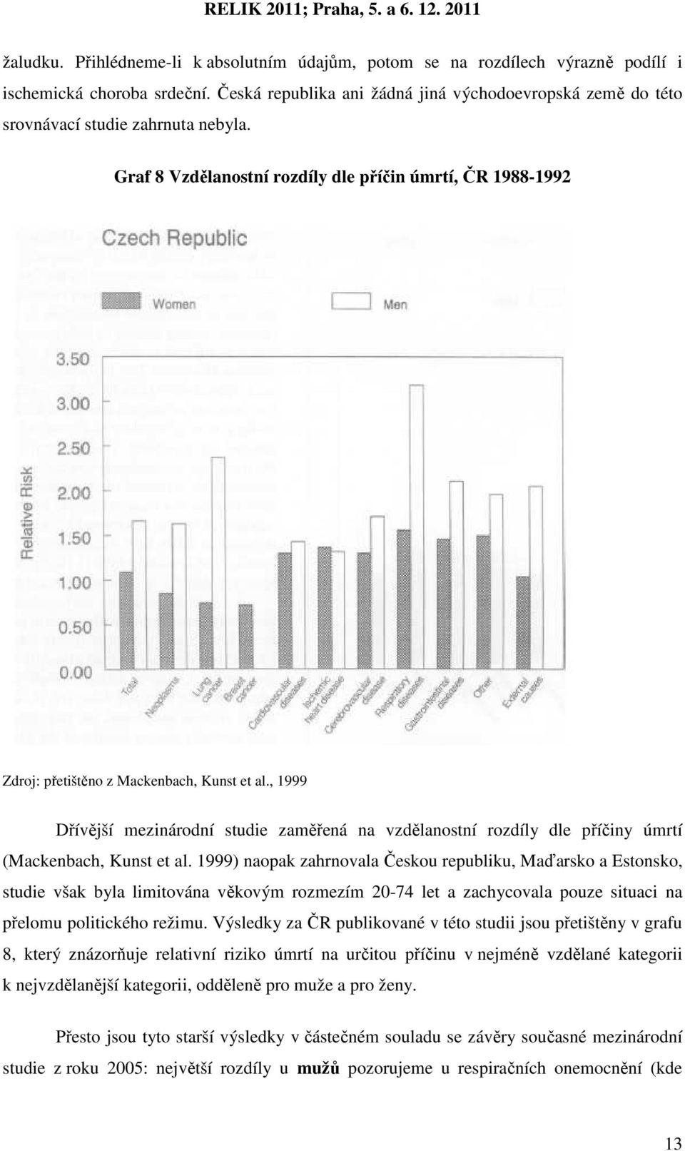 , 1999 Dřívější mezinárodní studie zaměřená na vzdělanostní rozdíly dle příčiny úmrtí (Mackenbach, Kunst et al.