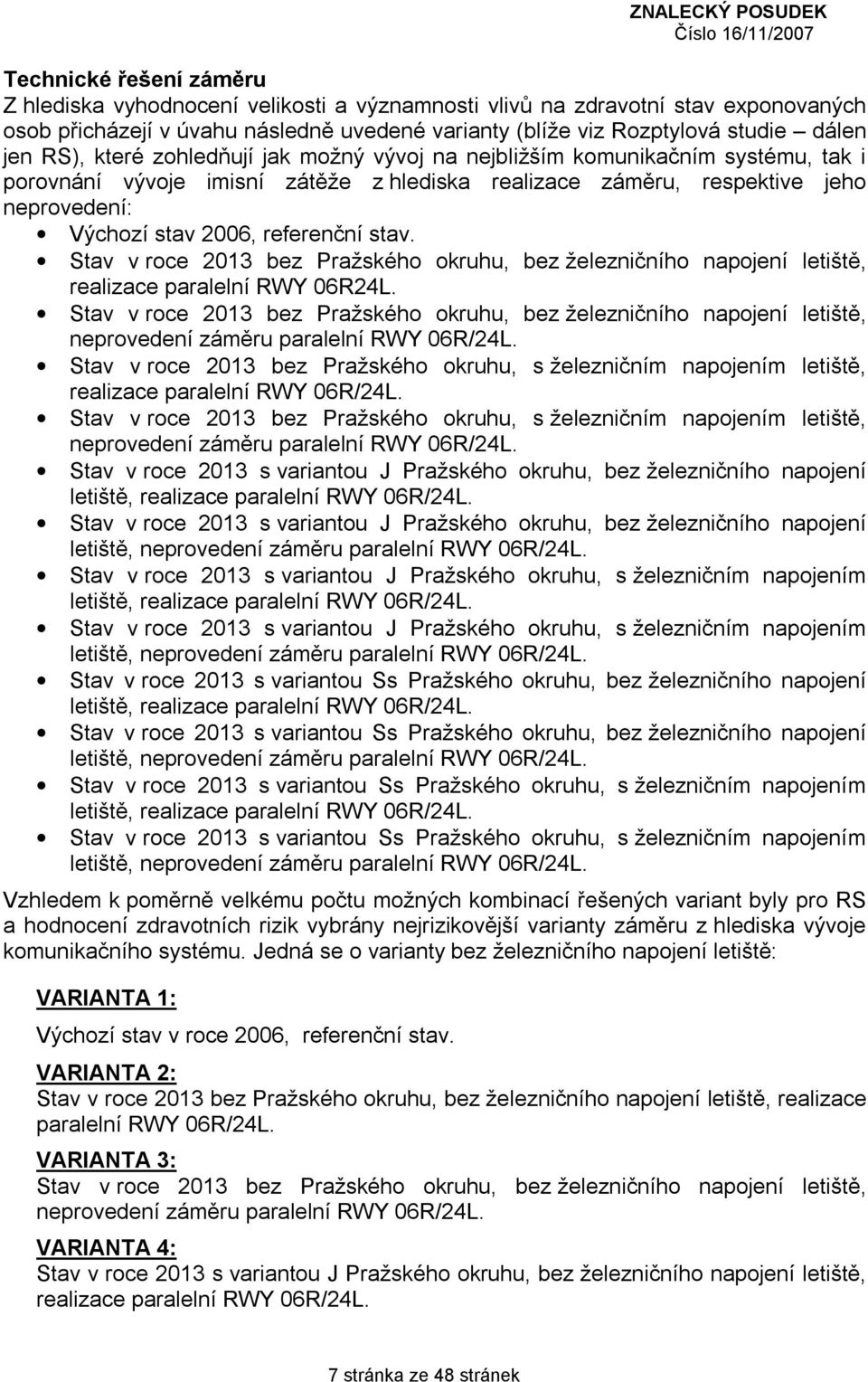 stav. Stav v roce 2013 bez Pražského okruhu, bez železničního napojení letiště, realizace paralelní RWY 06R24L.