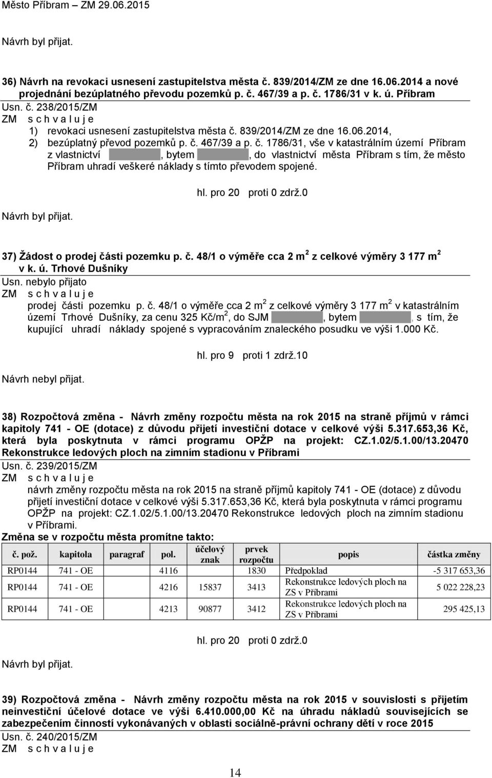 467/39 a p. č. 1786/31, vše v katastrálním území Příbram z vlastnictví, bytem, do vlastnictví města Příbram s tím, že město Příbram uhradí veškeré náklady s tímto převodem spojené.