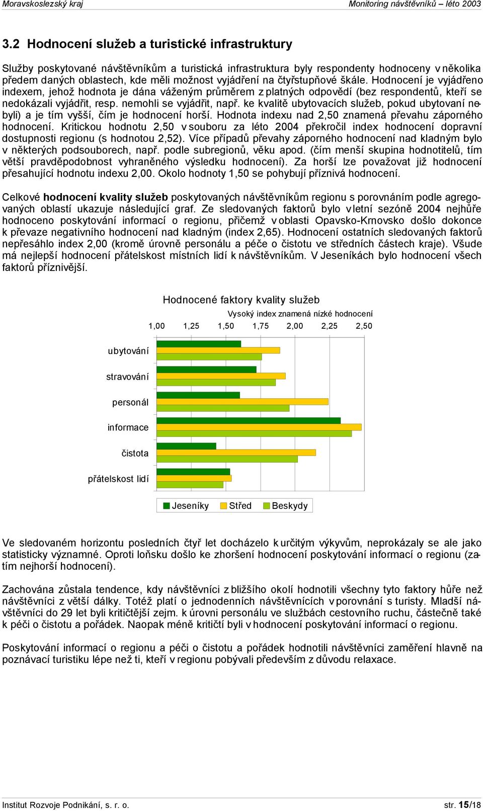 ke kvalitě ubytvacích služeb, pkud ubytvaní nebyli) a je tím vyšší, čím je hdncení hrší. Hdnta indexu nad 2,50 znamená převahu záprnéh hdncení.