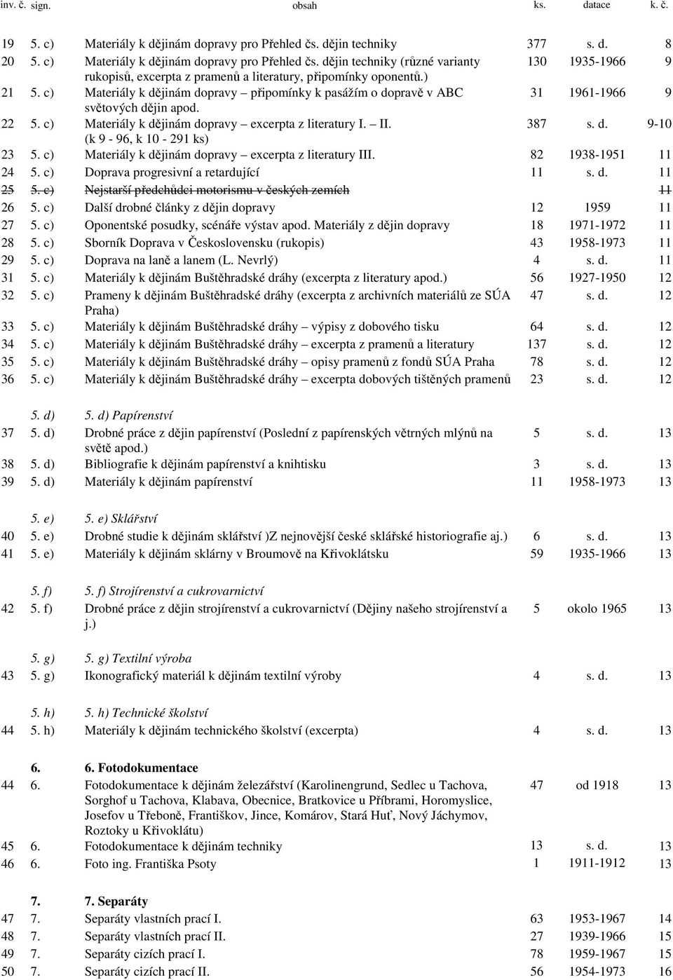 c) Materiály k dějinám dopravy excerpta z literatury III. 82 1938-1951 11 24 5. c) Doprava progresivní a retardující 11 s. d. 11 25 5. c) Nejstarší předchůdci motorismu v českých zemích 11 26 5.