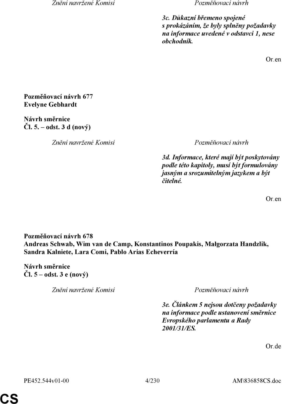 678 Andreas Schwab, Wim van de Camp, Konstantinos Poupakis, Małgorzata Handzlik, Sandra Kalniete, Lara Comi, Pablo Arias Echeverría Čl. 5 odst.