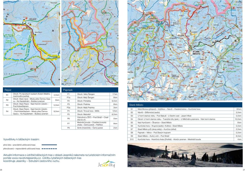 Opavu - Ke Kazatelnám - Bublavý pramen 5,5 km 9,5 km P3 Okruh: Pralinka 8 km P3a Okruh: Malá Pralinka 3 km P4 Okruh: Trnová hora - Milíře 12 km P5 Okruh: Medvědí 8,5 km P6 Ostružná (u ŽST) Pod Stráží