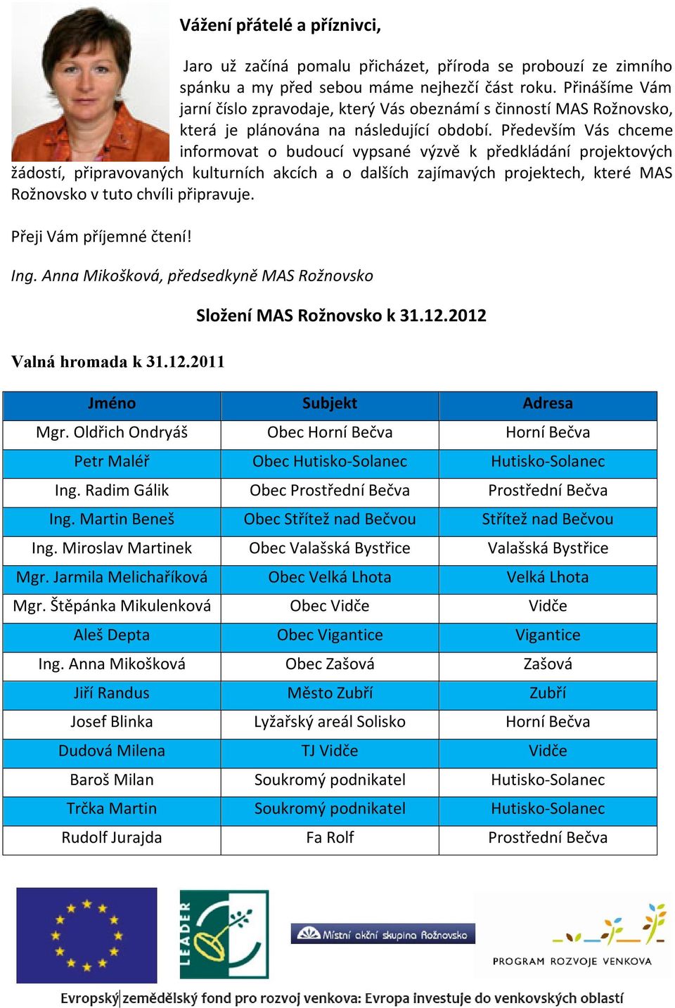 Především Vás chceme informovat o budoucí vypsané výzvě k předkládání projektových žádostí, připravovaných kulturních akcích a o dalších zajímavých projektech, které MAS Rožnovsko v tuto chvíli