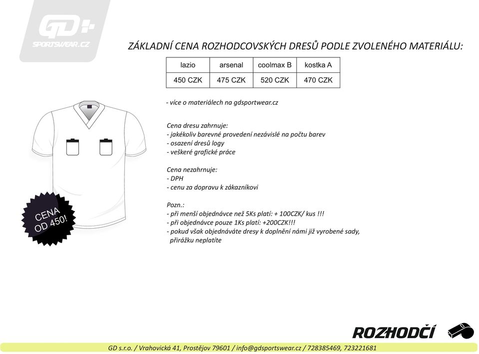 cz Cena dresu zahrnuje: - jakékoliv barevné provedení nezávislé na počtu barev - osazení dresů logy - veškeré grafické práce Cena