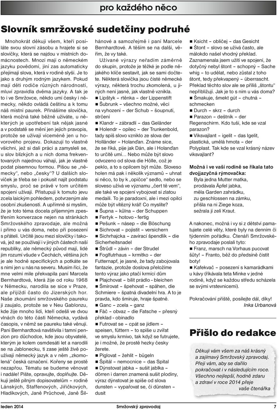 Pokud mají děti rodiče různých národností, mluví zpravidla dvěma jazyky. A tak je to i ve Smržovce, někdo umí česky i německy, někdo ovládá češtinu a k tomu náš místní paurek.