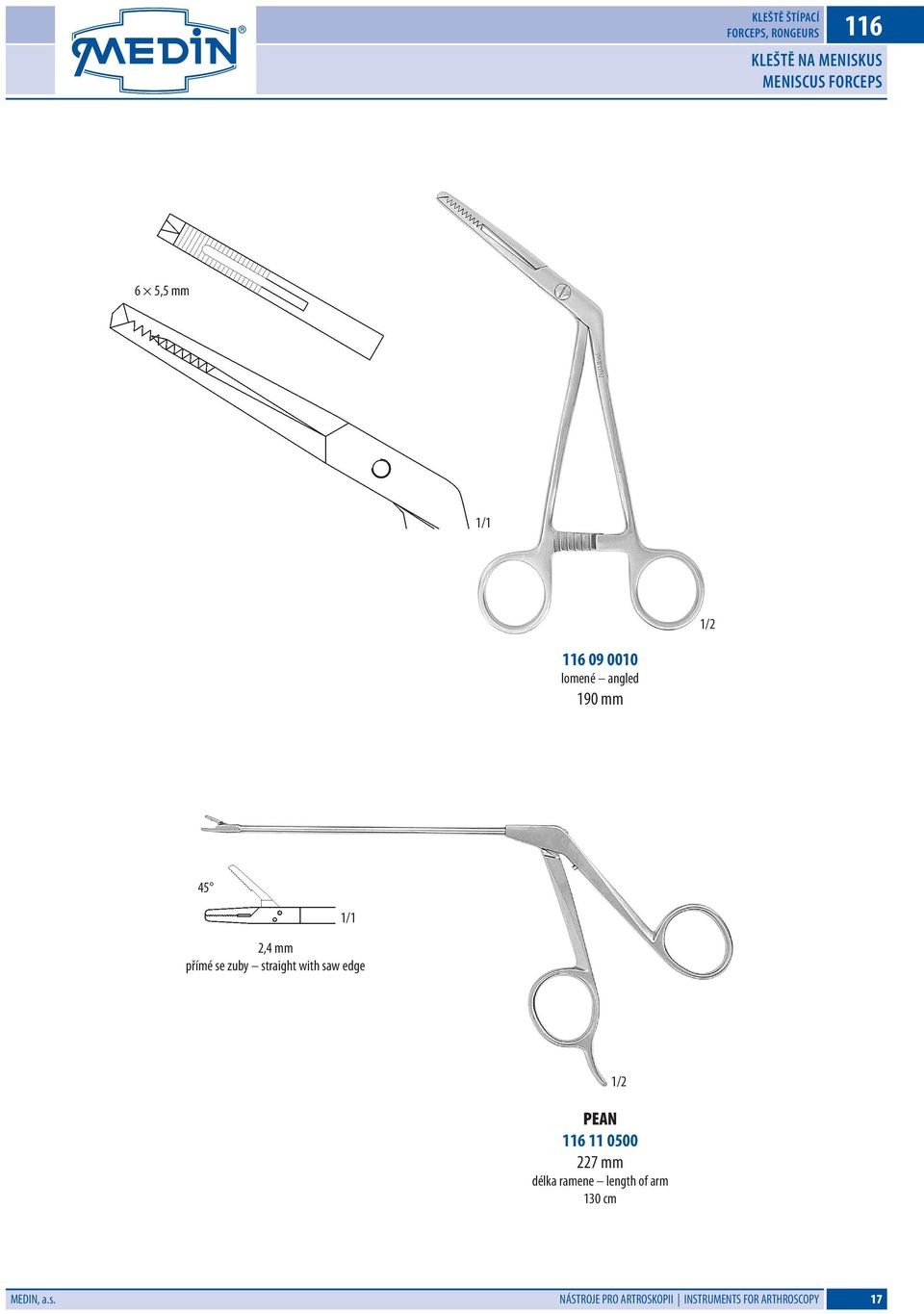 straight with saw edge 1/2 PEAN 116 11 0500 227 mm délka ramene length of