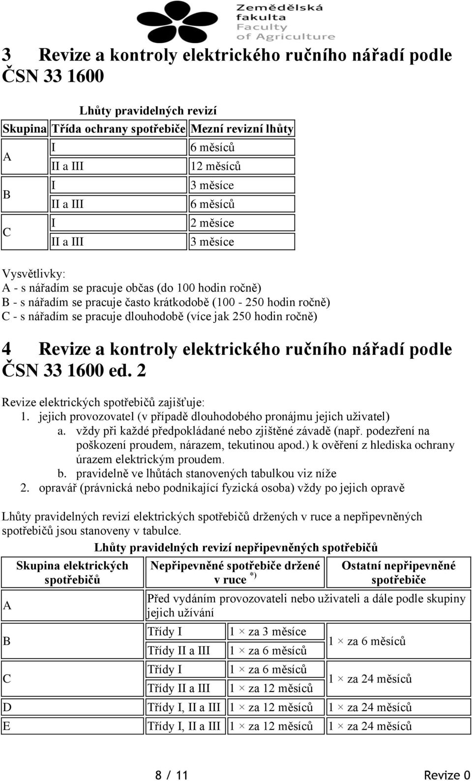 dlouhodobě (více jak 250 hodin ročně) 4 Revize a kontroly elektrického ručního nářadí podle ČSN 33 1600 ed. 2 Revize elektrických spotřebičů zajišťuje: 1.