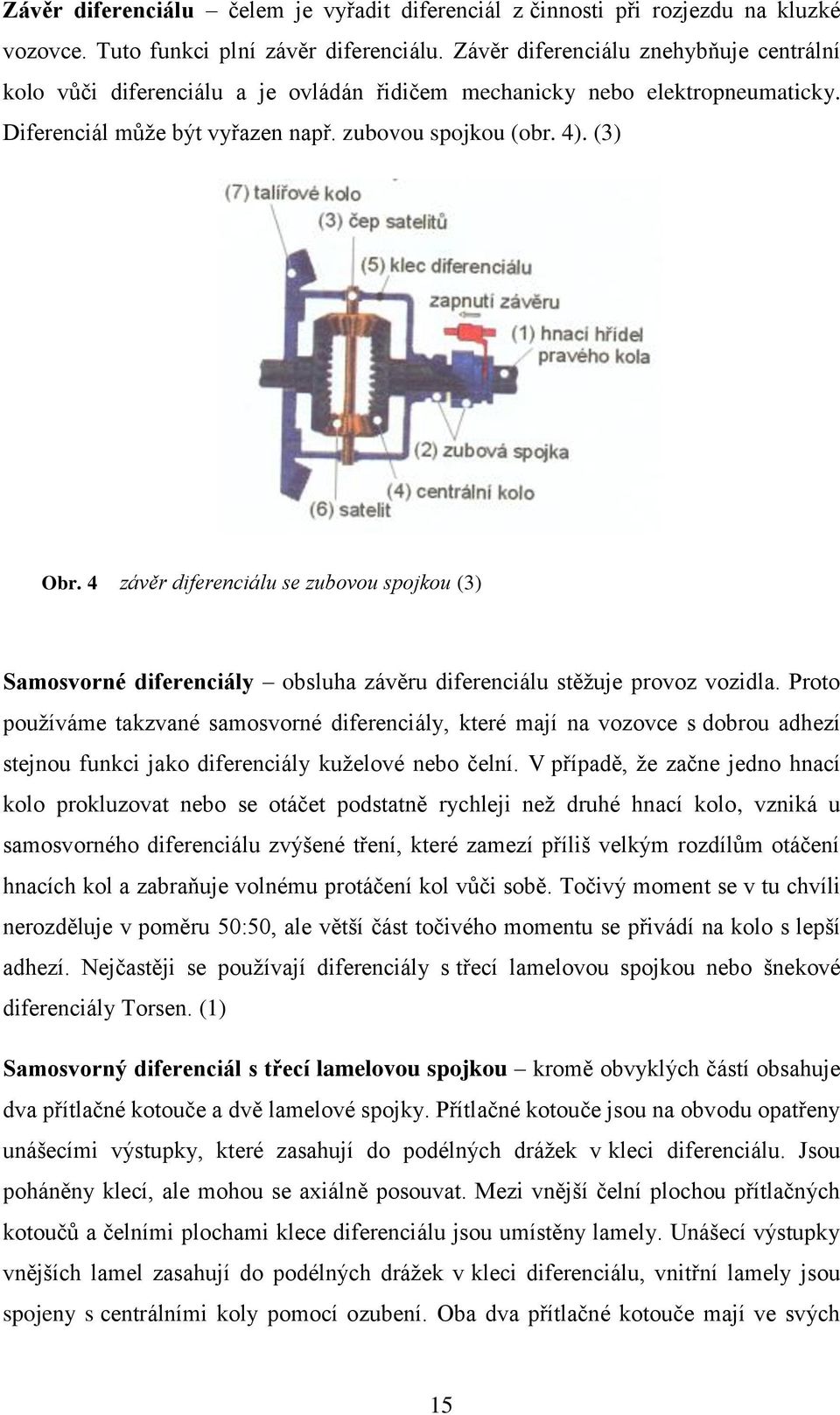 4 závěr diferenciálu se zubovou spojkou (3) Samosvorné diferenciály obsluha závěru diferenciálu stěžuje provoz vozidla.