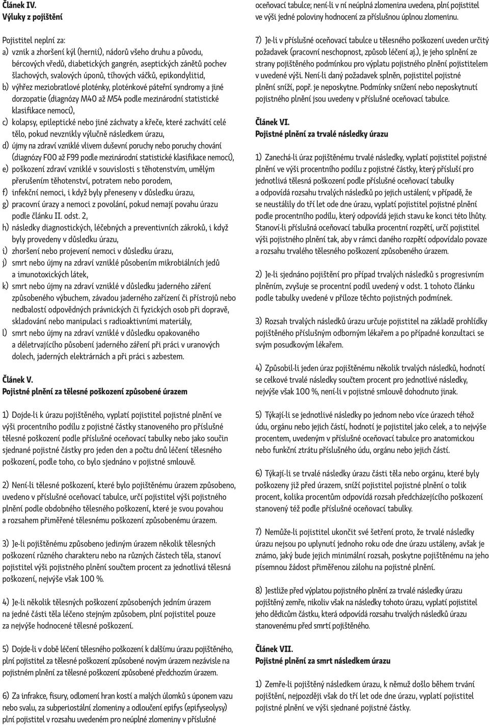 tíhových váčků, epikondylitid, b) výhřez meziobratlové ploténky, ploténkové páteřní syndromy a jiné dorzopatie (diagnózy M40 až M54 podle mezinárodní statistické klasifikace nemocí), c) kolapsy,