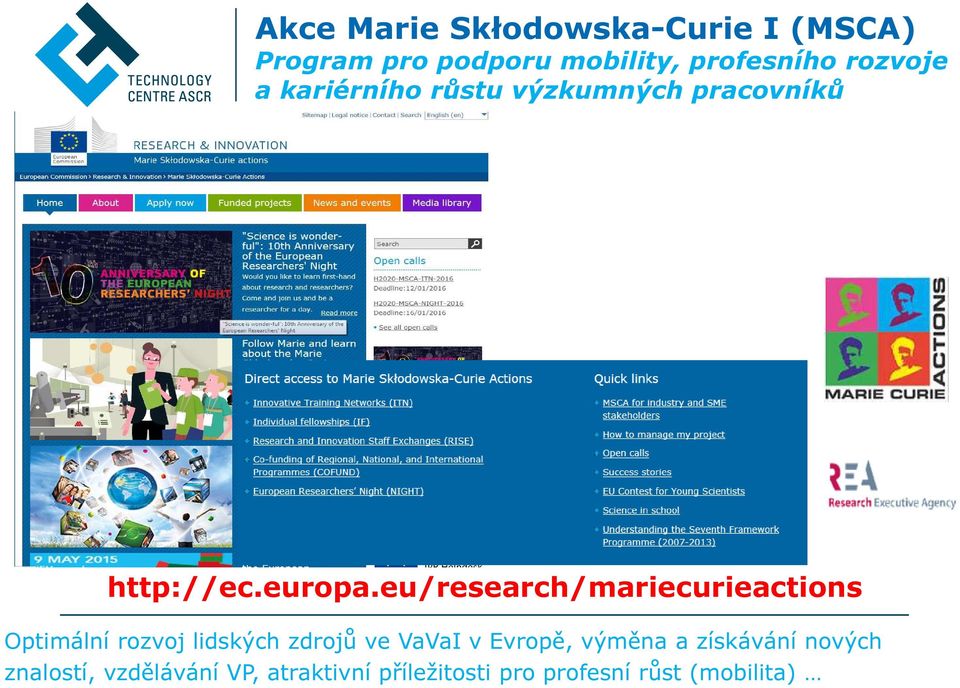 eu/research/mariecurieactions Optimální rozvoj lidských zdrojů ve VaVaI v Evropě,