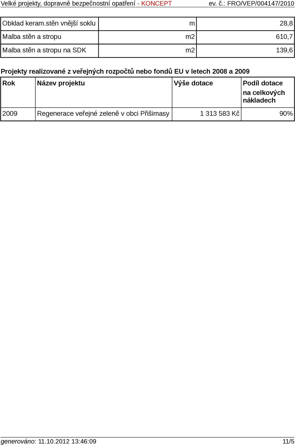 139,6 Projekty realizované z veřejných rozpočtů nebo fondů EU v letech 2008 a 2009 Rok