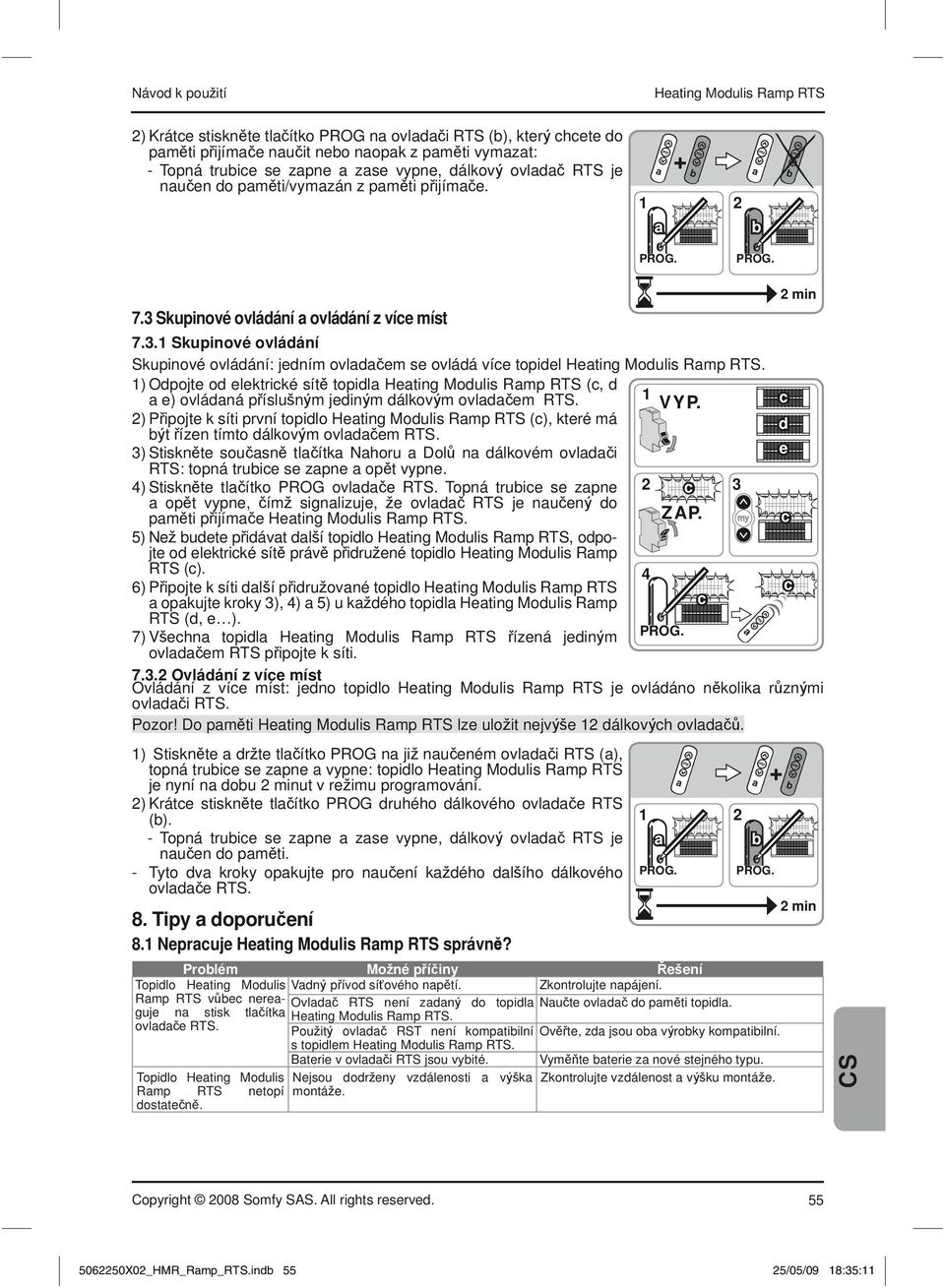 ) Odpojte od elektriké sít topidl Heting Modulis Rmp RTS (, d e) ovládná p íslu n m jedin m dálkov m ovld em RTS. VYP.