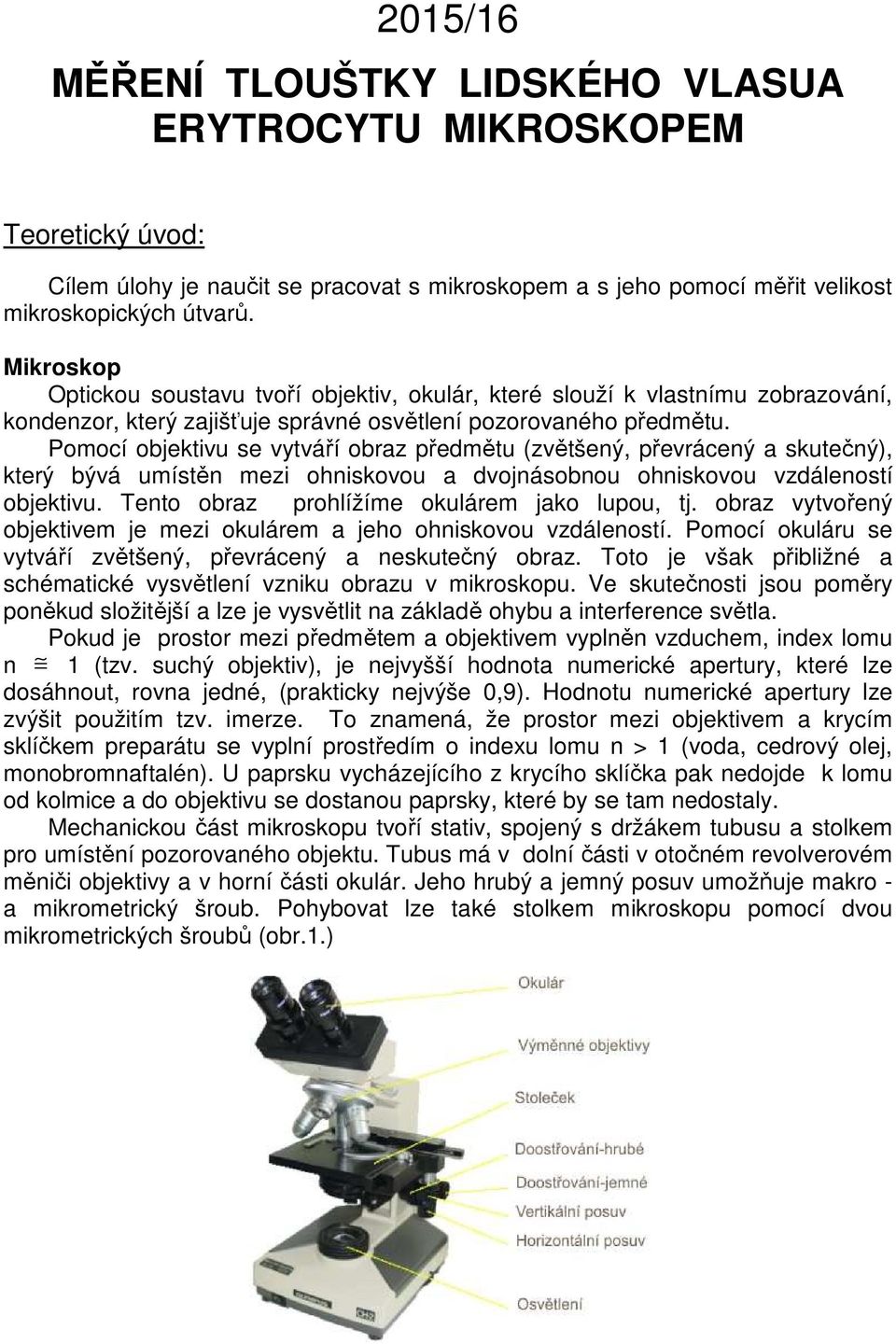 Pomocí objektivu se vytváří obraz předmětu (zvětšený, převrácený a skutečný), který bývá umístěn mezi ohniskovou a dvojnásobnou ohniskovou vzdáleností objektivu.