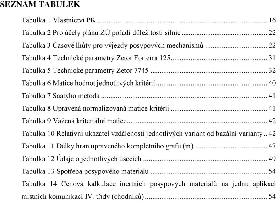 .. 41 Tabulka 8 Upravená normalizovaná matice kritérií... 41 Tabulka 9 Vážená kriteriální matice... 42 Tabulka 10 Relativní ukazatel vzdálenosti jednotlivých variant od bazální varianty.