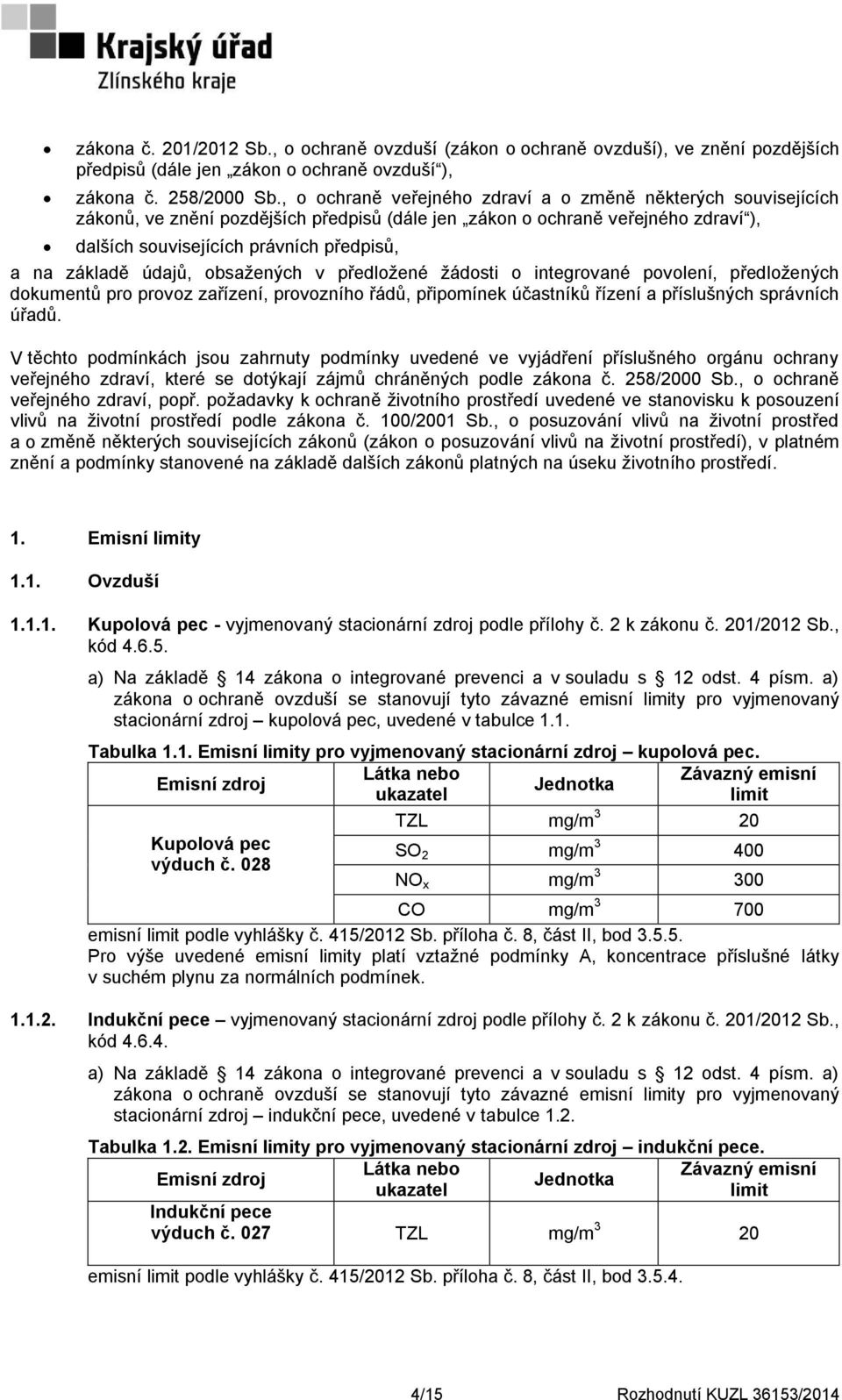 údajů, obsažených v předložené žádosti o integrované povolení, předložených dokumentů pro provoz zařízení, provozního řádů, připomínek účastníků řízení a příslušných správních úřadů.