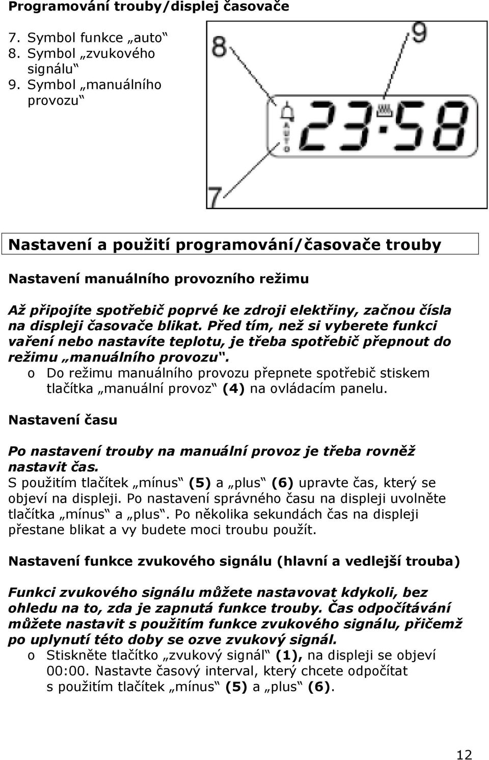 blikat. Před tím, než si vyberete funkci vaření nebo nastavíte teplotu, je třeba spotřebič přepnout do režimu manuálního provozu.