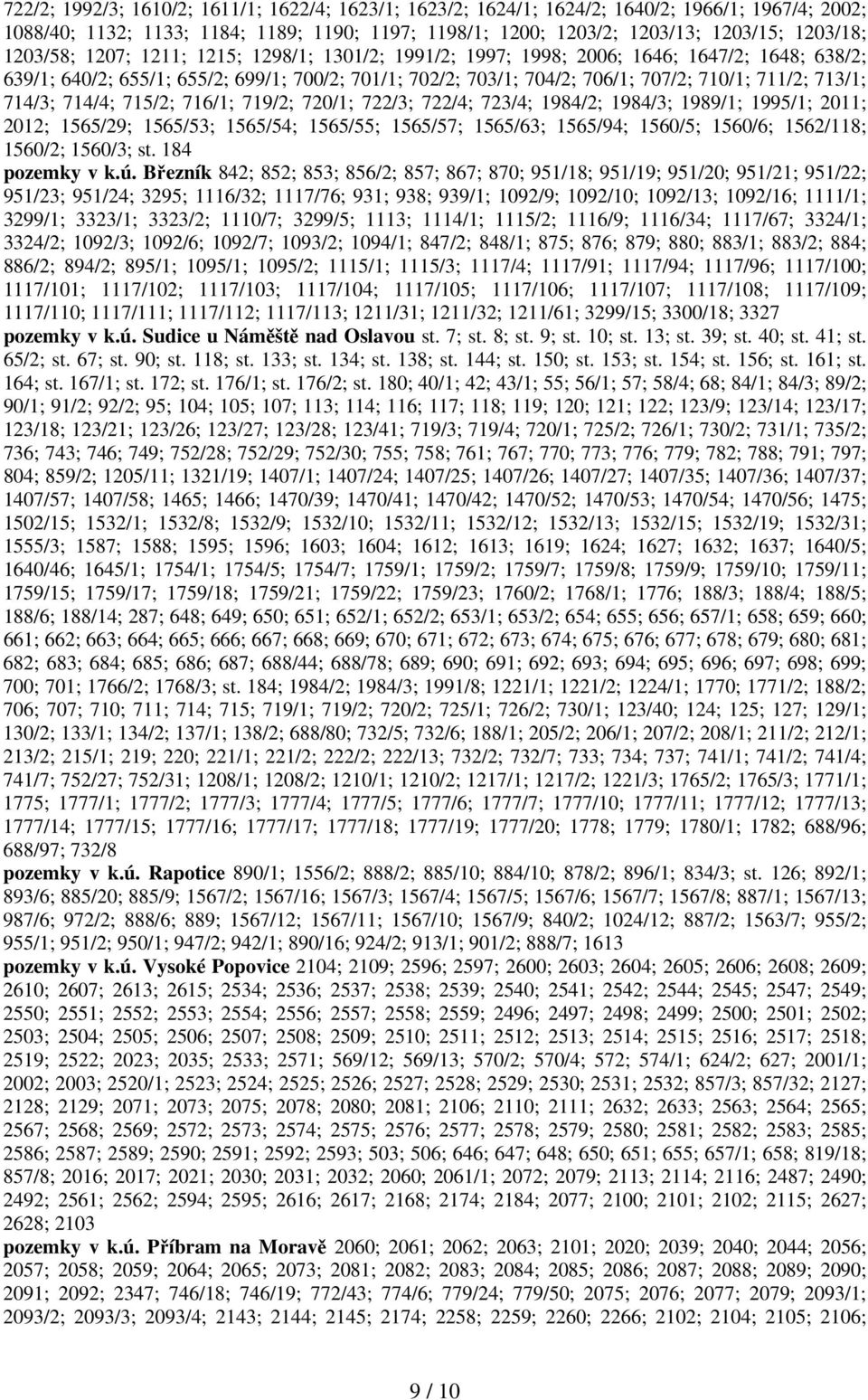 713/1; 714/3; 714/4; 715/2; 716/1; 719/2; 720/1; 722/3; 722/4; 723/4; 1984/2; 1984/3; 1989/1; 1995/1; 2011; 2012; 1565/29; 1565/53; 1565/54; 1565/55; 1565/57; 1565/63; 1565/94; 1560/5; 1560/6;