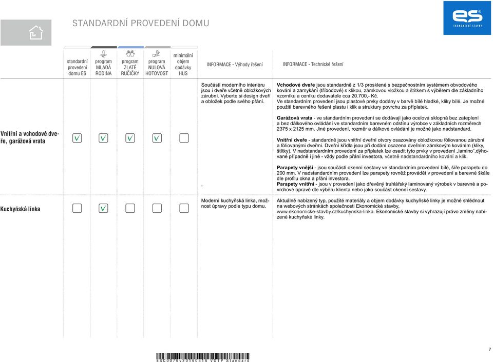 dodavatele cca 20.700,- Kč. Ve m jsou plastové prvky dodány v barvě bílé hladké, kliky bílé. Je možné použití barevného řešení plastu i klik a struktury povrchu za příplatek.