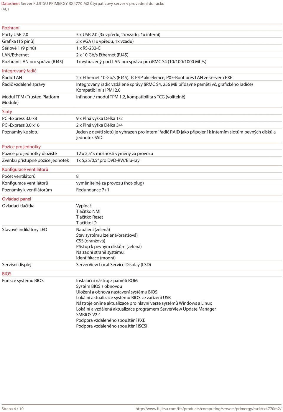 TCP/IP akcelerace, PXE-Boot přes LAN ze serveru PXE Integrovaný řadič vzdálené správy (irmc S4, 256 MB přídavné paměti vč. grafického řadiče) Kompatibilní s IPMI 2.0 Infineon / modul TPM 1.