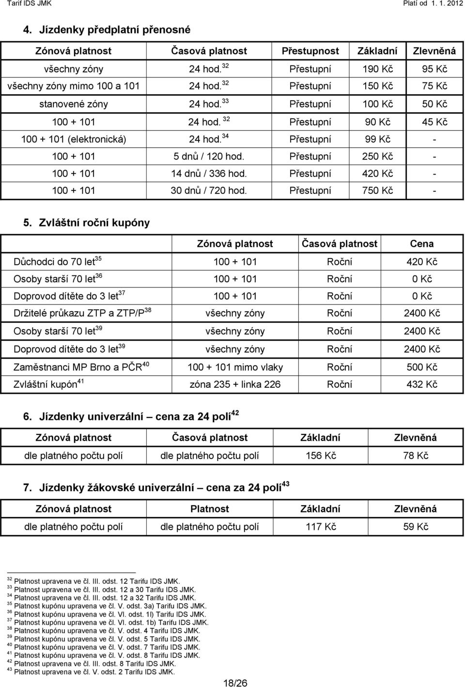 Přestupní 250 Kč - 100 + 101 14 dnů / 336 hod. Přestupní 420 Kč - 100 + 101 30 dnů / 720 hod. Přestupní 750 Kč - 5.