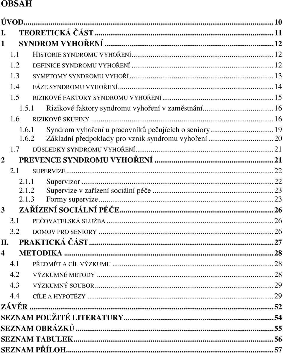 .. 19 1.6.2 Základní předpoklady pro vznik syndromu vyhoření... 20 1.7 DŮSLEDKY SYNDROMU VYHOŘENÍ... 21 2 PREVENCE SYNDROMU VYHOŘENÍ... 21 2.1 SUPERVIZE... 22 2.1.1 Supervizor... 22 2.1.2 Supervize v zařízení sociální péče.