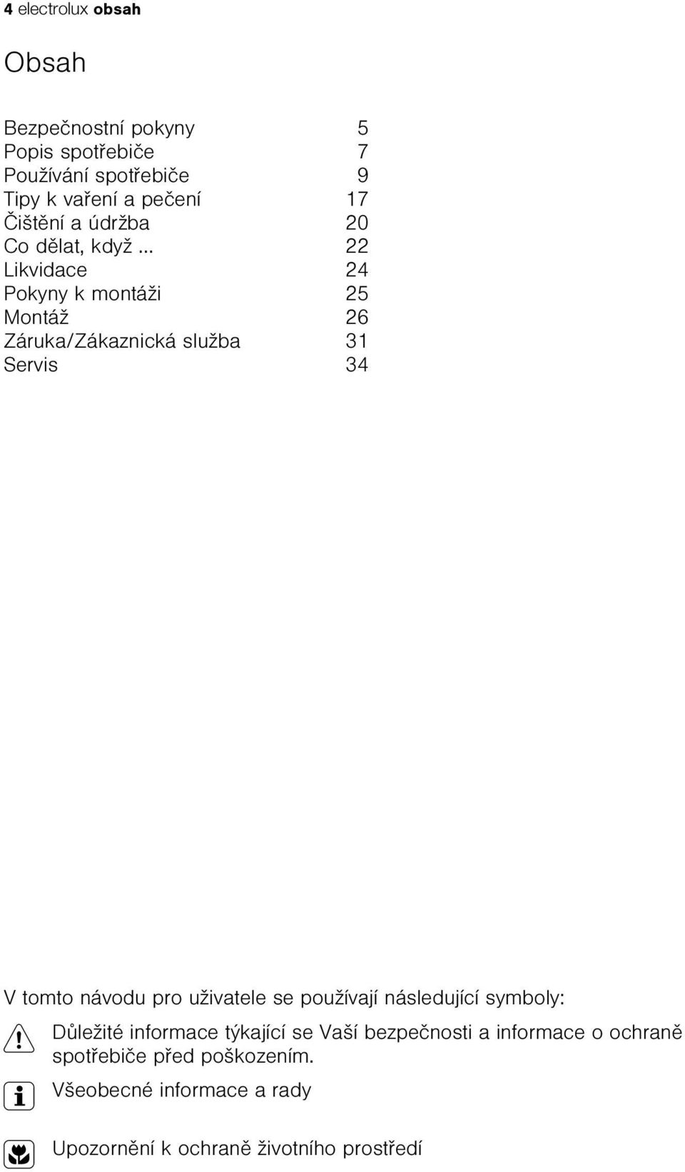 .. 22 Likvidace 24 Pokyny k montáži 25 Montáž 26 Záruka/Zákaznická služba 31 Servis 34 V tomto návodu pro uživatele