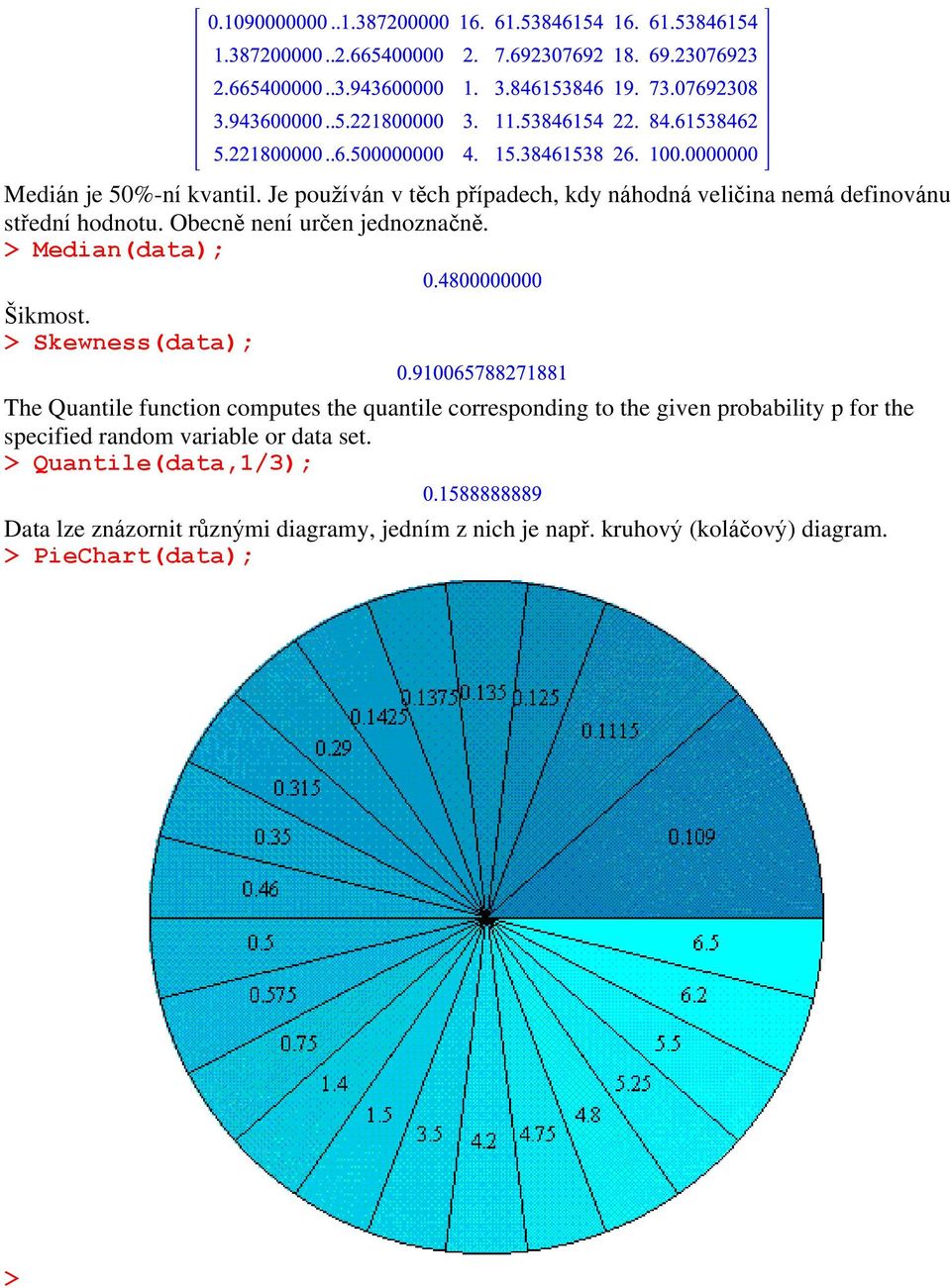 > Skewness(data); The Quantile function computes the quantile corresponding to the given probability p for the