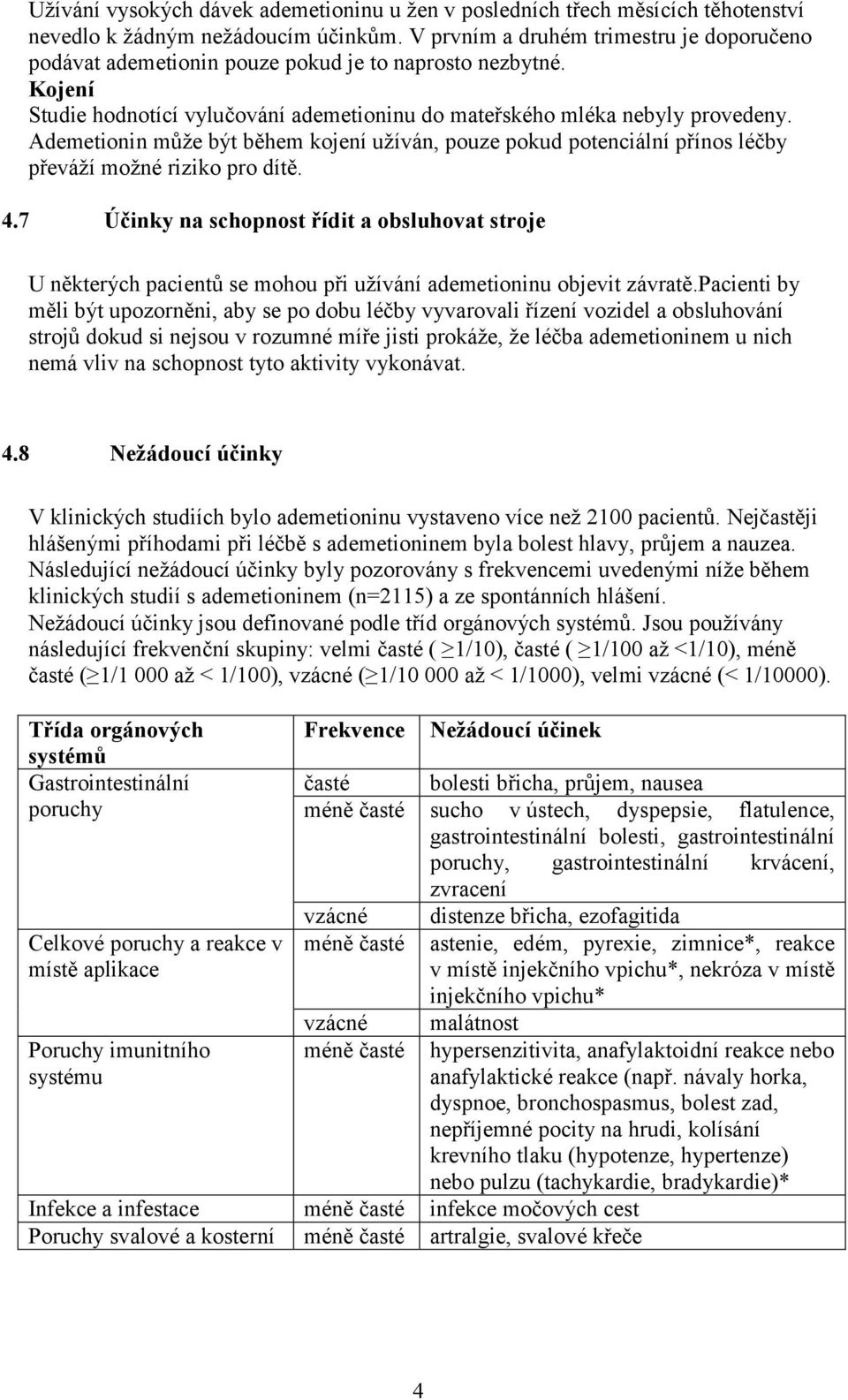 Ademetionin může být během kojení užíván, pouze pokud potenciální přínos léčby převáží možné riziko pro dítě. 4.