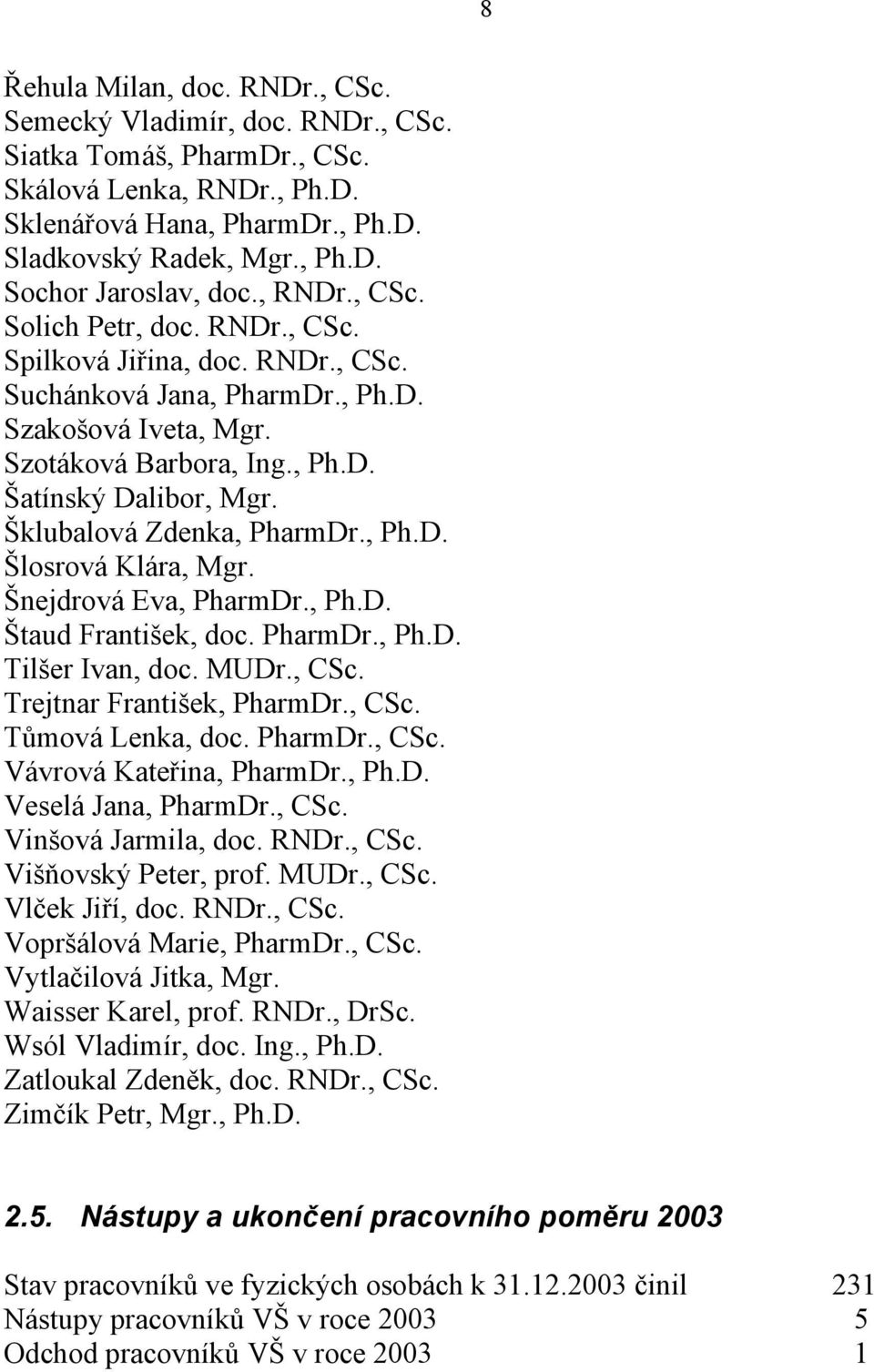 Šklubalová Zdenka, PharmDr., Ph.D. Šlosrová Klára, Mgr. Šnejdrová Eva, PharmDr., Ph.D. Štaud František, doc. PharmDr., Ph.D. Tilšer Ivan, doc. MUDr., CSc. Trejtnar František, PharmDr., CSc. Tůmová Lenka, doc.