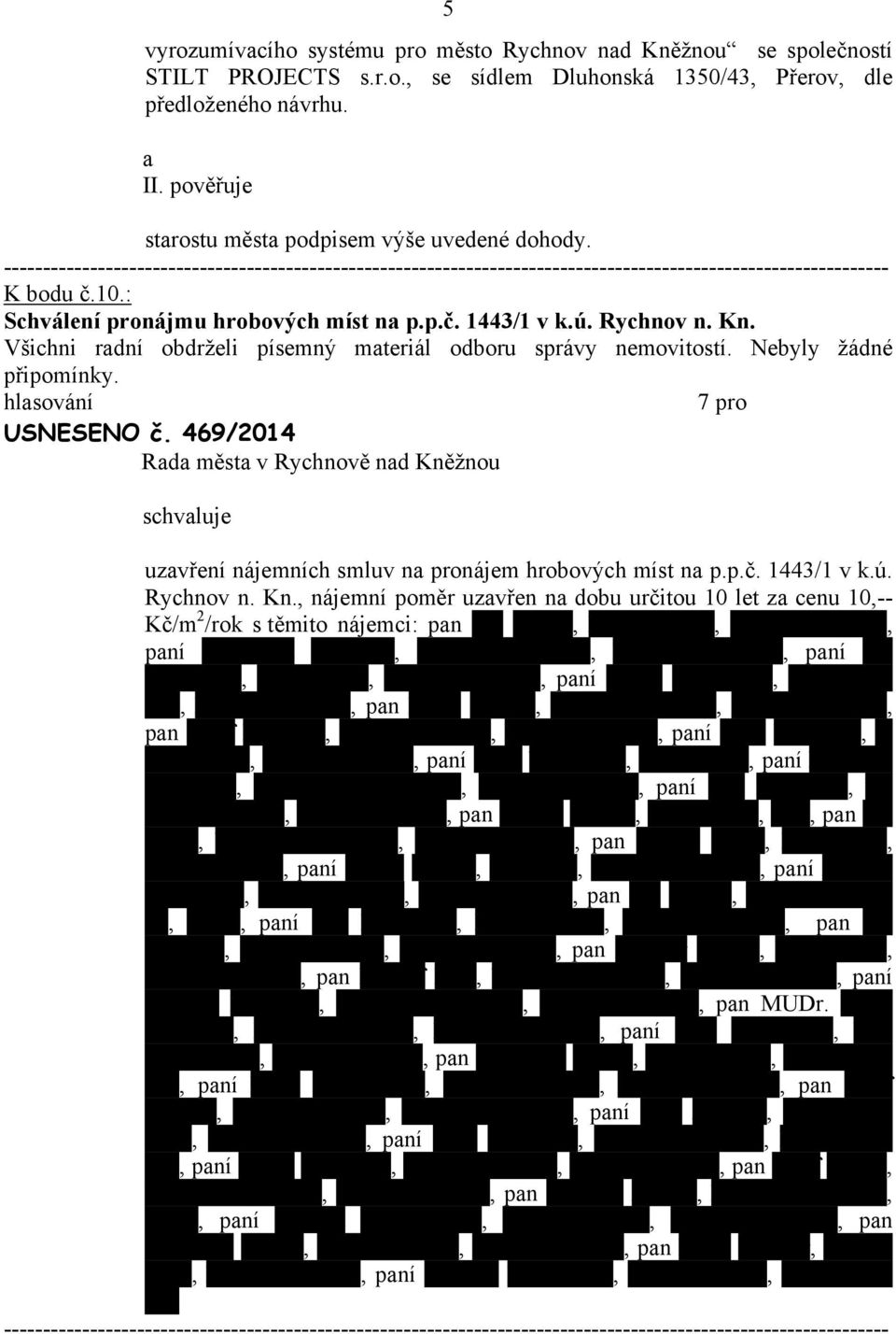 469/2014 uzvření nájemních smluv n pronájem hrobových míst n p.p.č. 1443/1 v k.ú. Rychnov n. Kn.