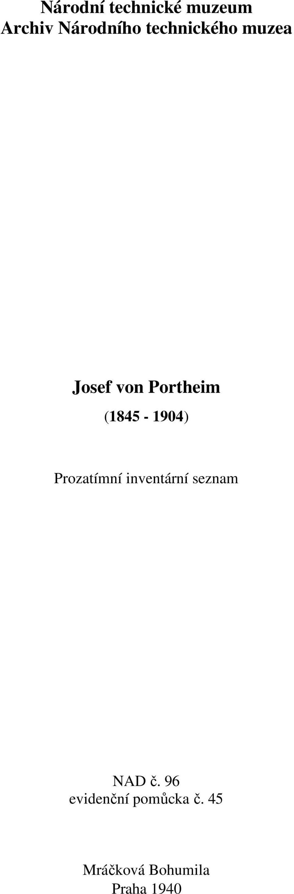 (1845-1904) Prozatímní inventární seznam NAD