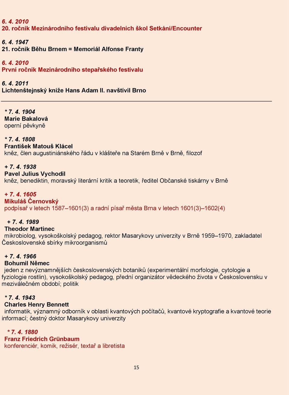 4. 1938 Pavel Julius Vychodil kněz, benediktin, moravský literární kritik a teoretik, ředitel Občanské tiskárny v Brně + 7. 4.