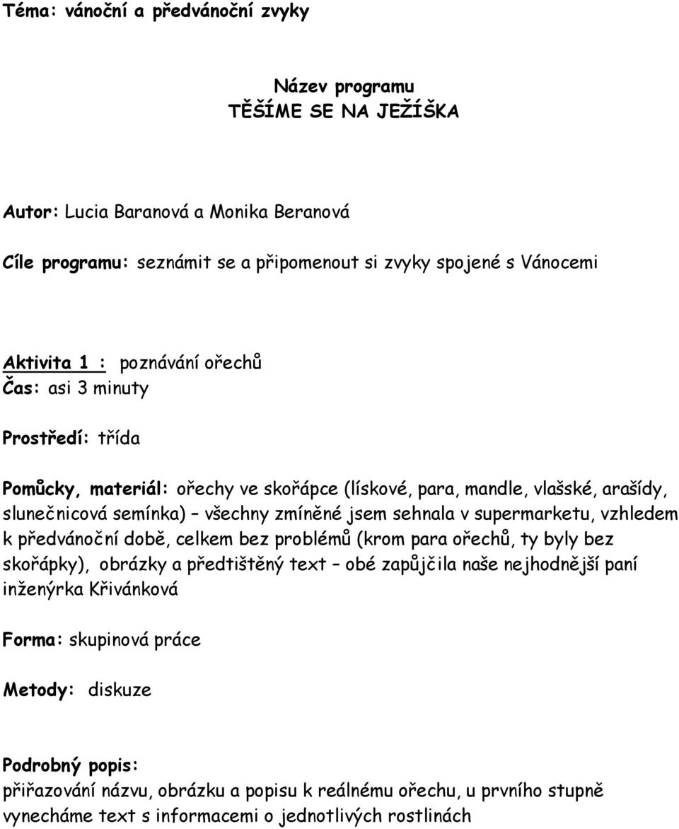 jsem sehnala v supermarketu, vzhledem k předvánoční době, celkem bez problémů (krom para ořechů, ty byly bez skořápky), obrázky a předtištěný text obé zapůjčila naše nejhodnější paní