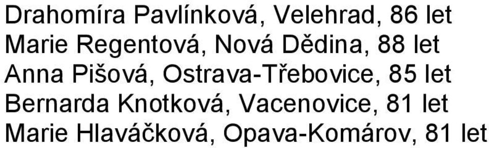 Ostrava-Třebovice, 85 let Bernarda Knotková,