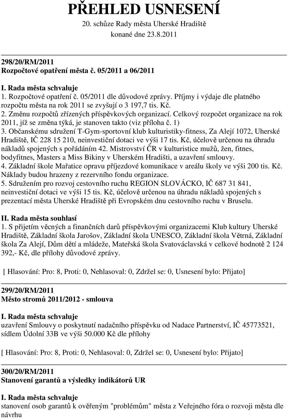 Celkový rozpočet organizace na rok 2011, jíž se změna týká, je stanoven takto (viz příloha č. 1) 3.