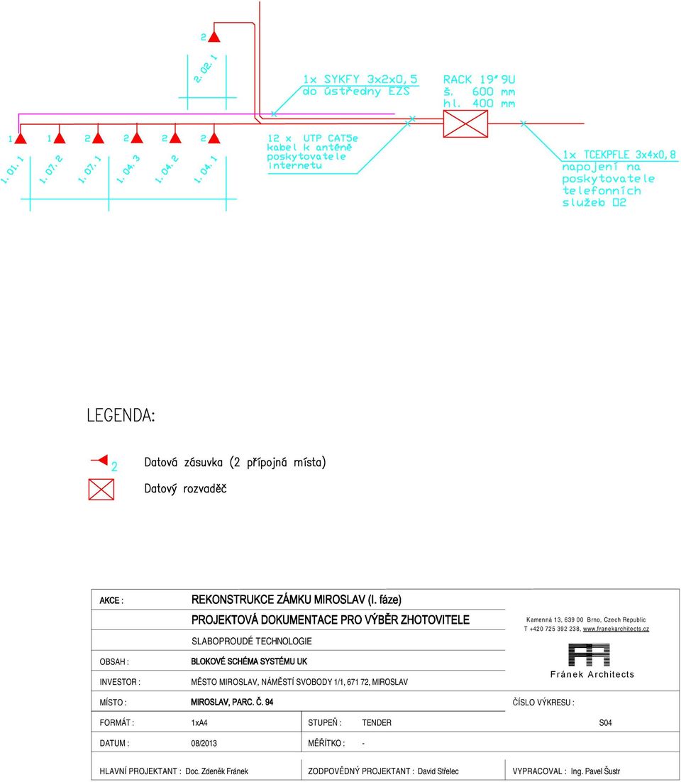 cz Fránek Architects ČÍSL VÝKRESU : FRMÁT : 1xA4 STUPEŇ : TENDER S04 DATUM : 08/2013 MĚŘÍTK