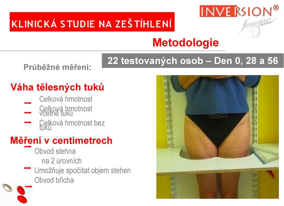 tuků Měření v centimetrech Obvod stehna na 2 úrovních Umožňuje