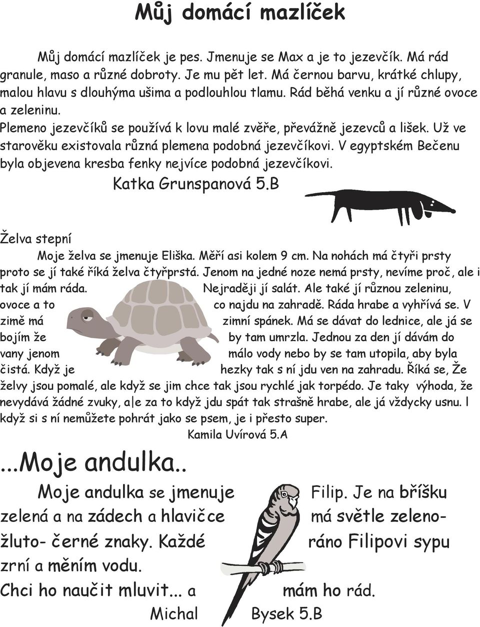 Už ve starověku existovala různá plemena podobná jezevčíkovi. V egyptském Bečenu byla objevena kresba fenky nejvíce podobná jezevčíkovi. Katka Grunspanová 5.