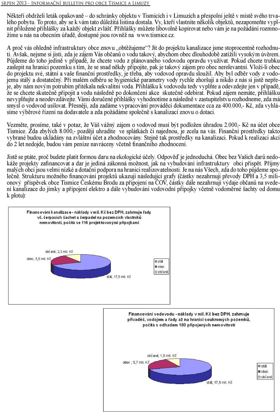 Přihlášky můžete libovolně kopírovat nebo vám je na požádání rozmnožíme u nás na obecním úřadě, dostupné jsou rovněž na www.tismice.cz. A proč vás ohledně infrastruktury obce znovu obtěžujeme?