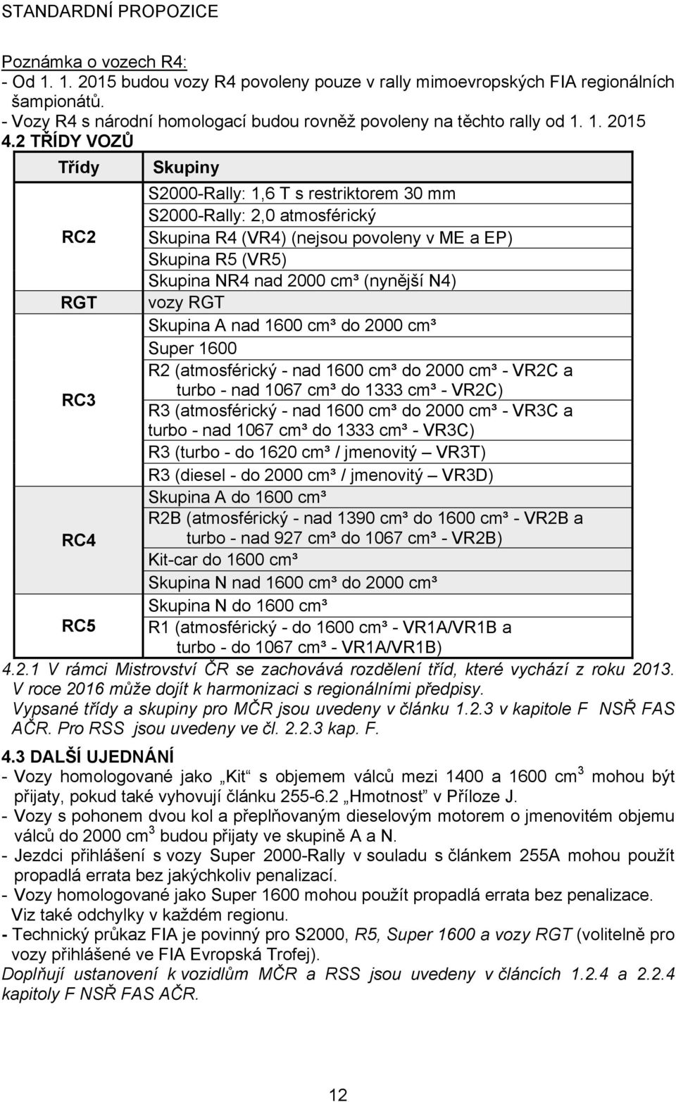 N4) RGT vozy RGT Skupina A nad 1600 cm³ do 2000 cm³ Super 1600 R2 (atmosférický - nad 1600 cm³ do 2000 cm³ - VR2C a turbo - nad 1067 cm³ do 1333 cm³ - VR2C) RC3 R3 (atmosférický - nad 1600 cm³ do