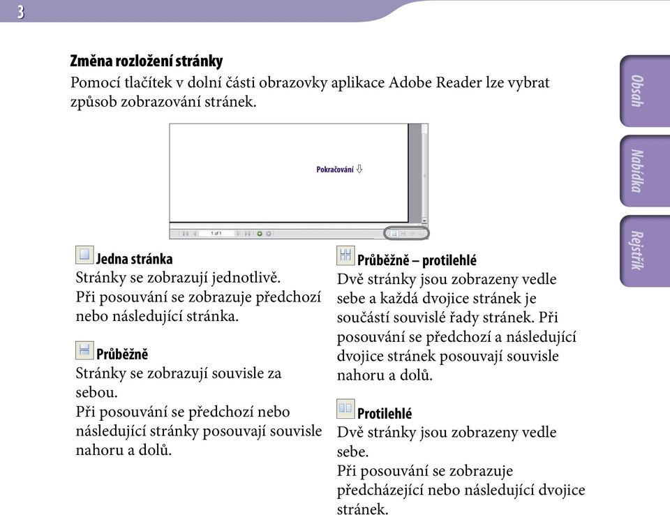 Při posouvání se předchozí nebo následující stránky posouvají souvisle nahoru a dolů.