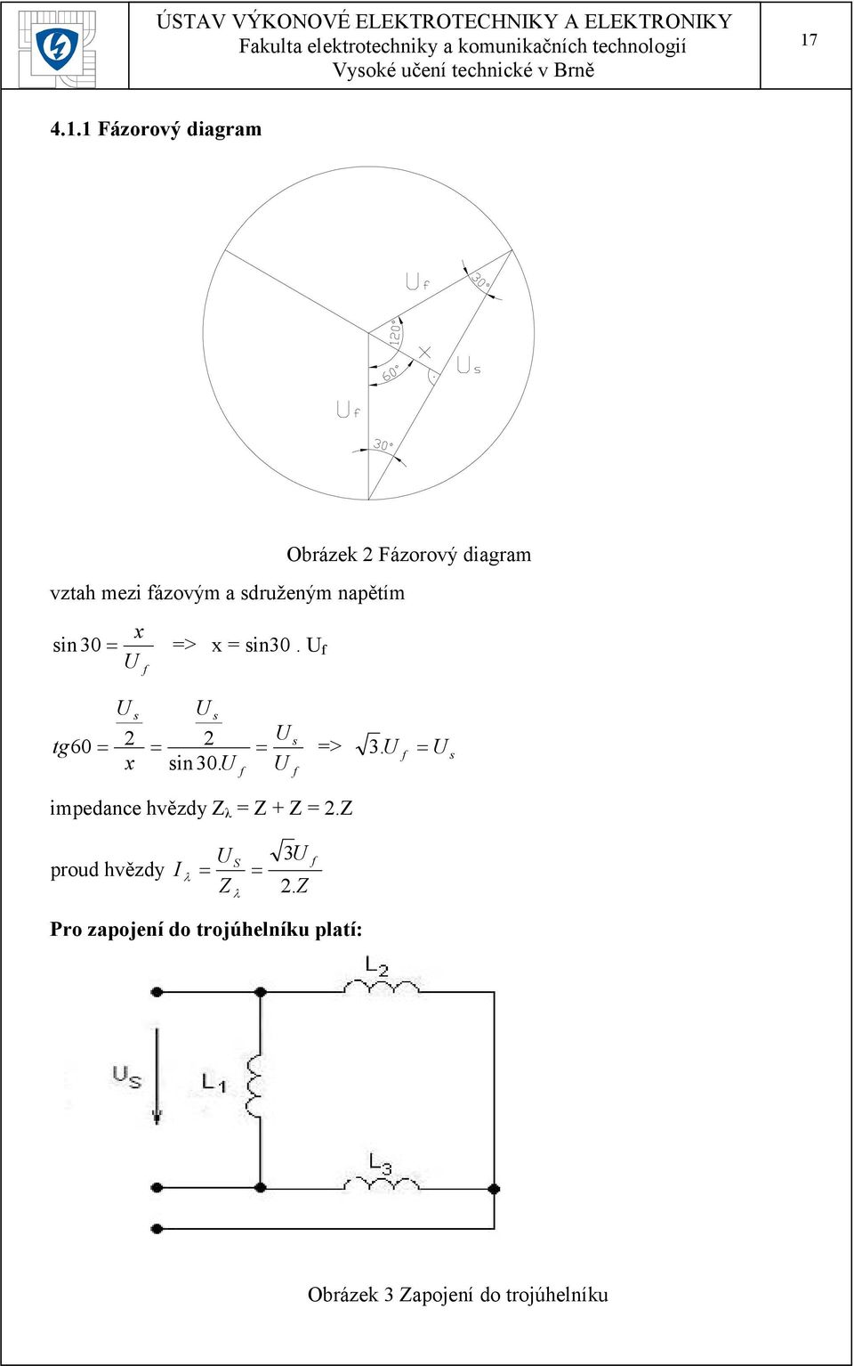 U f = U s x sin 30. U f U f impedance hvězdy Z λ = Z + Z = 2.