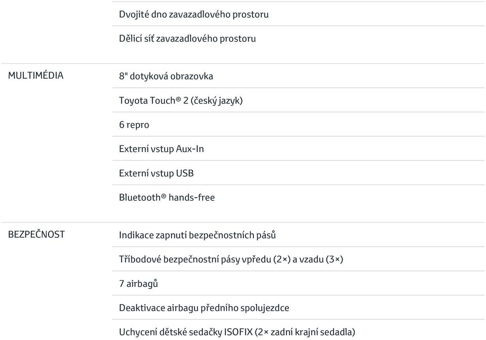 BEZPEČNOST Indikace zapnutí bezpečnostních pásů Tříbodové bezpečnostní pásy vpředu (2 ) a vzadu (3 )