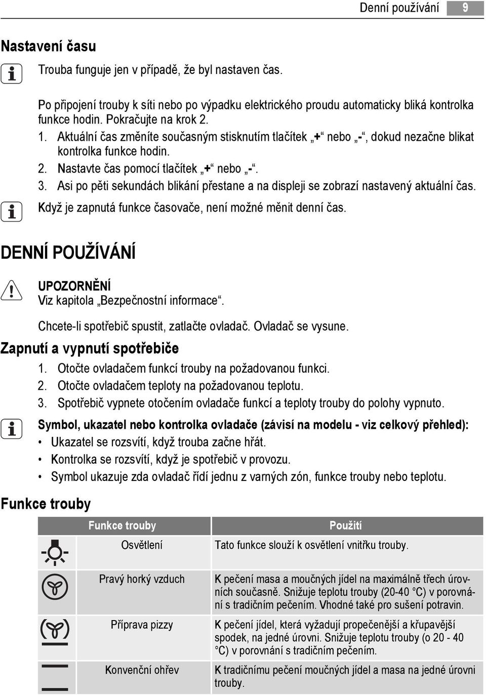 Asi po pěti sekundách blikání přestane a na displeji se zobrazí nastavený aktuální čas. Když je zapnutá funkce časovače, není možné měnit denní čas.