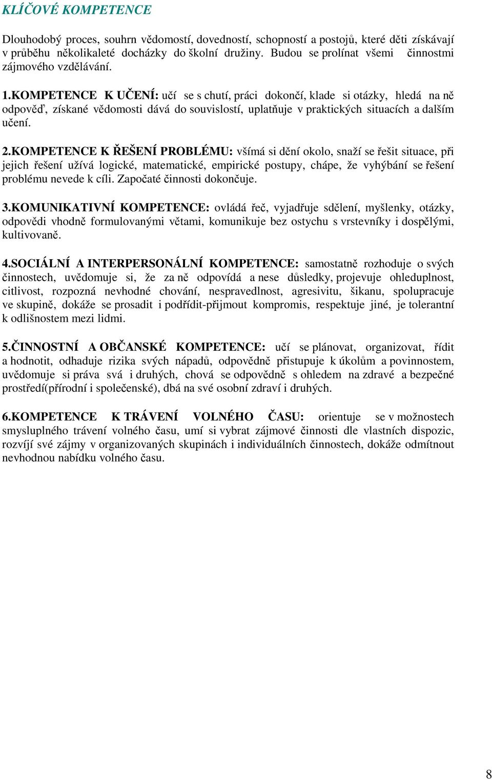 KOMPETENCE K UČENÍ: učí se s chutí, práci dokončí, klade si otázky, hledá na ně odpověď, získané vědomosti dává do souvislostí, uplatňuje v praktických situacích a dalším učení. 2.