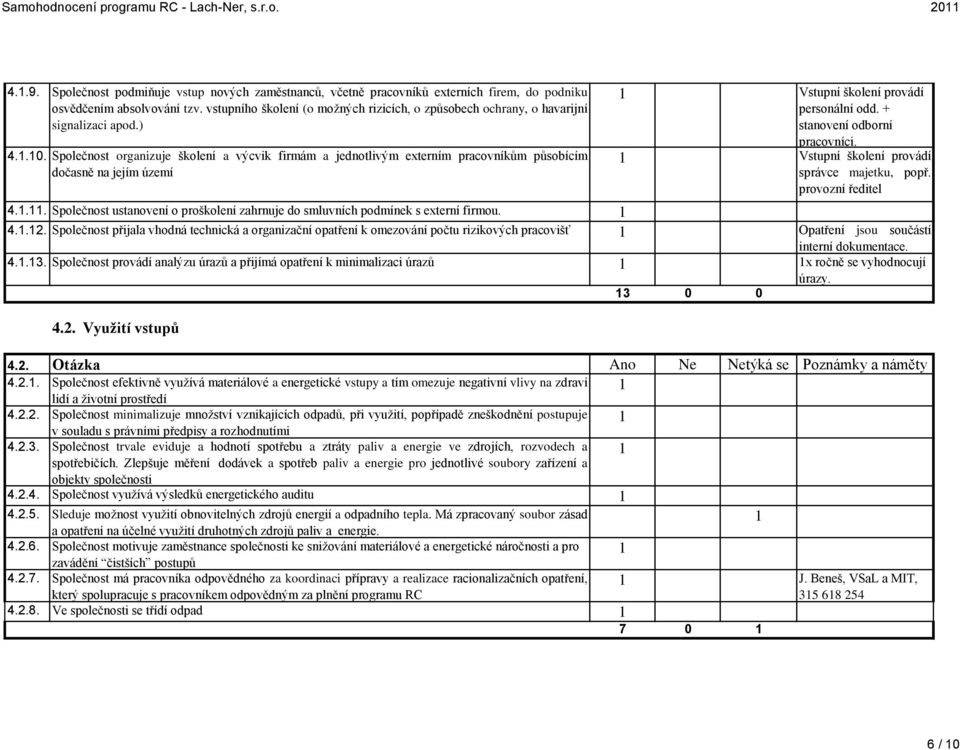 Společnost organizuje školení a výcvik firmám a jednotlivým externím pracovníkům působícím dočasně na jejím území Vstupní školení provádí personální odd. + stanovení odborní pracovníci.