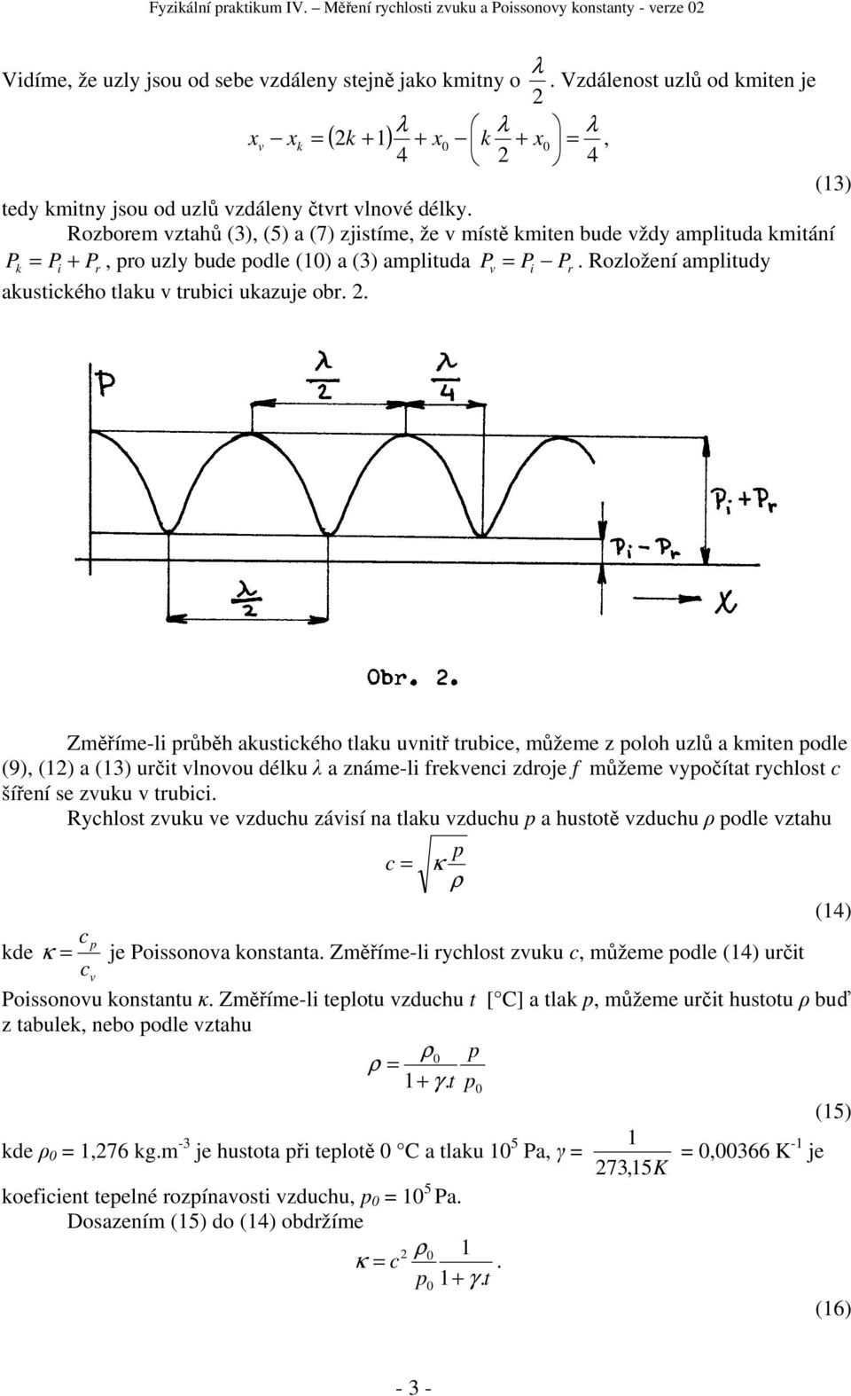 Rozborem vztahů (3), (5) a (7) zjistíme, že v místě kmiten bude vždy amplituda kmitání P k + Pr, pro uzly bude podle (1) a (3) amplituda Pv Pr.